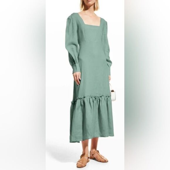 NWT Harshman Plus Size Bloom Dress Olive Green Long Sleeve 100% Linen - Size 2XL - Picture 2 of 8